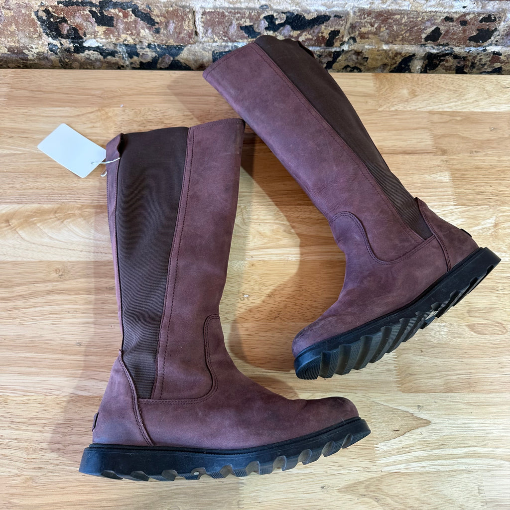 Sorel Womens AINSLEY CATTAIL TALL Leather Waterproof Boots Sz 7.5 Brown