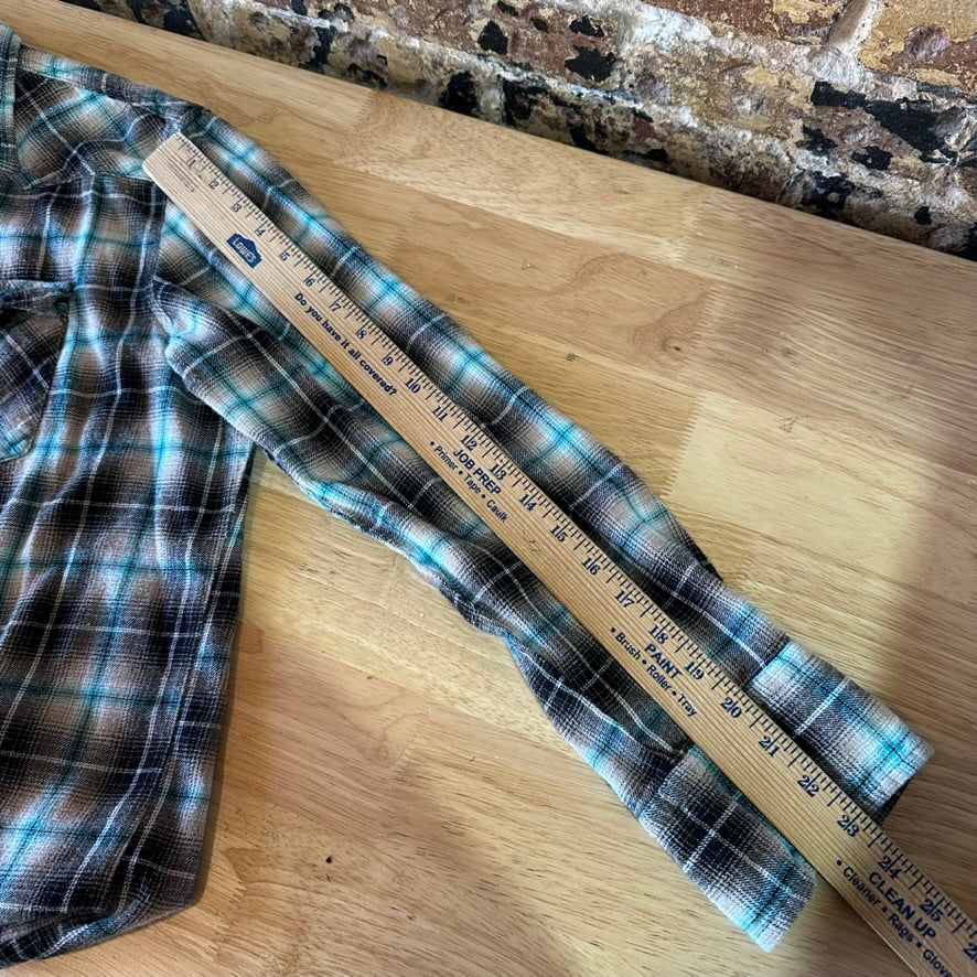 Wrangler Wrancher Flannel Shirt Mens XL Pearl Snap Button Long Sleeve Plaid
