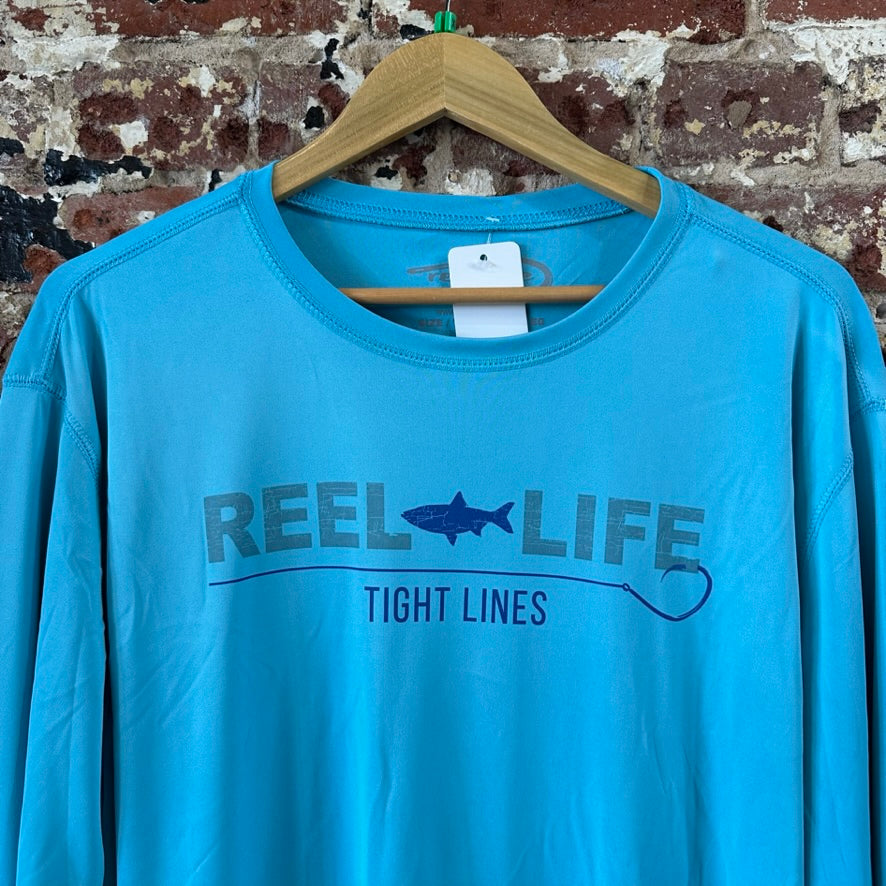Reel Life Long Sleeve Shirt Men's Size XL Blue Water Fishing Sun short UV