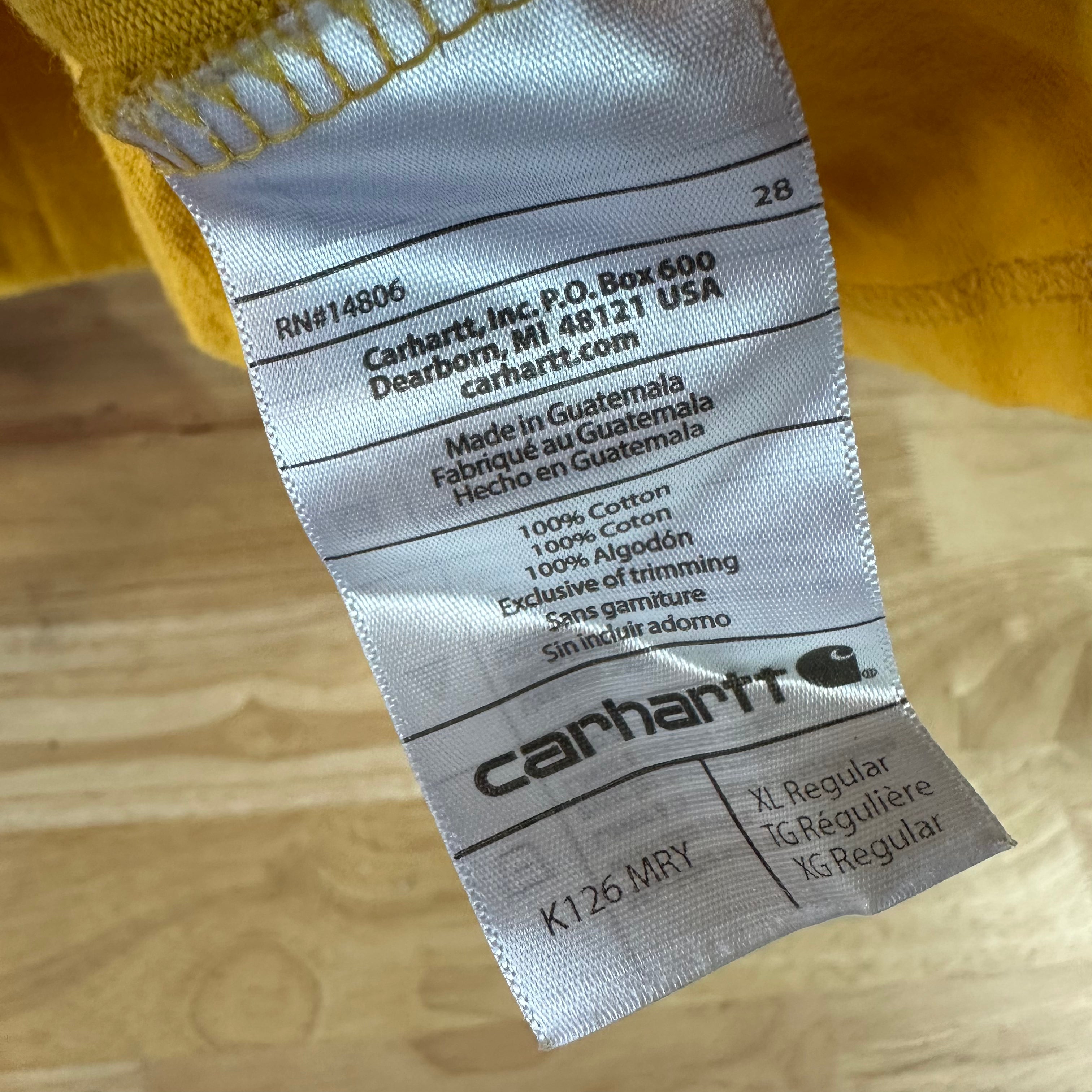 Carhartt Men's XL Original Fit Long Sleeve T Shirt Pocket T Mustard yellow