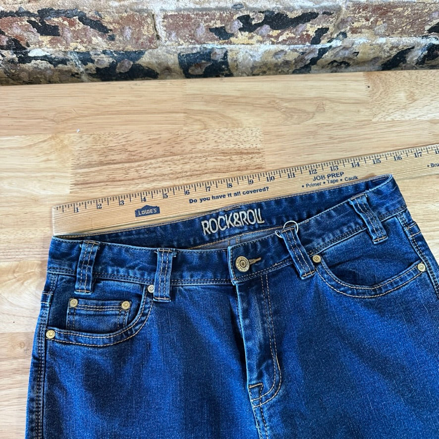 Rock & Roll Cowgirl Boyfriend Jeans Womens 27x32 Blue Denim Stretch Thick Stitch