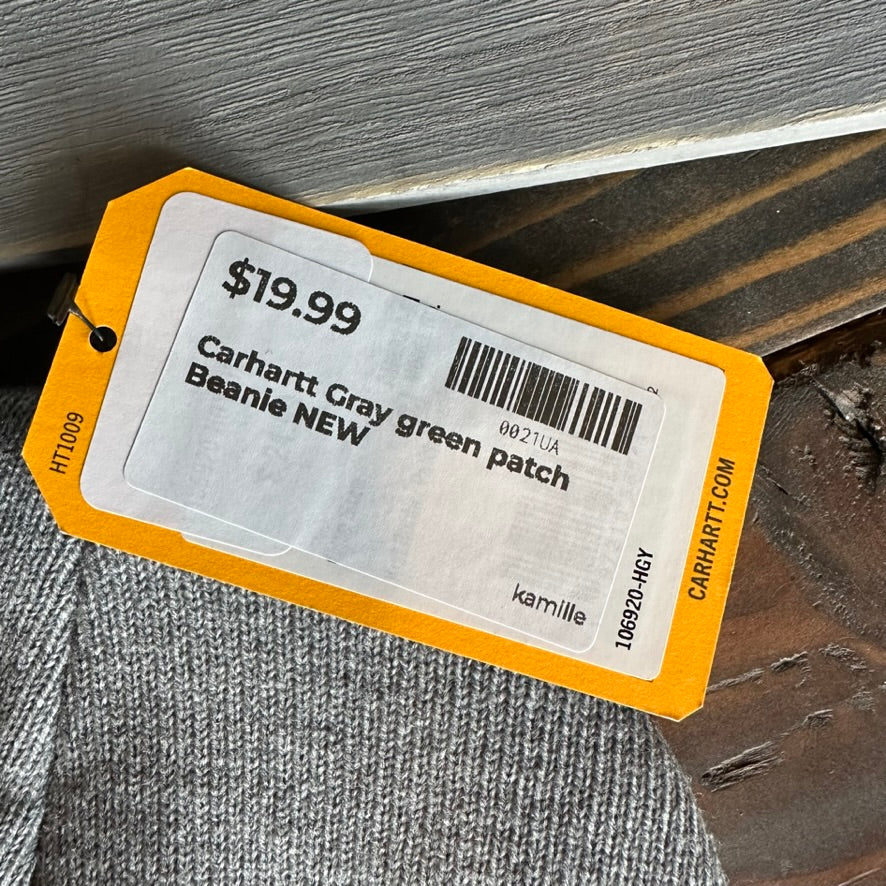 Carhartt A18 Rib Knit Cuffed Beanie Gray w/ green patch NEW Hat One size