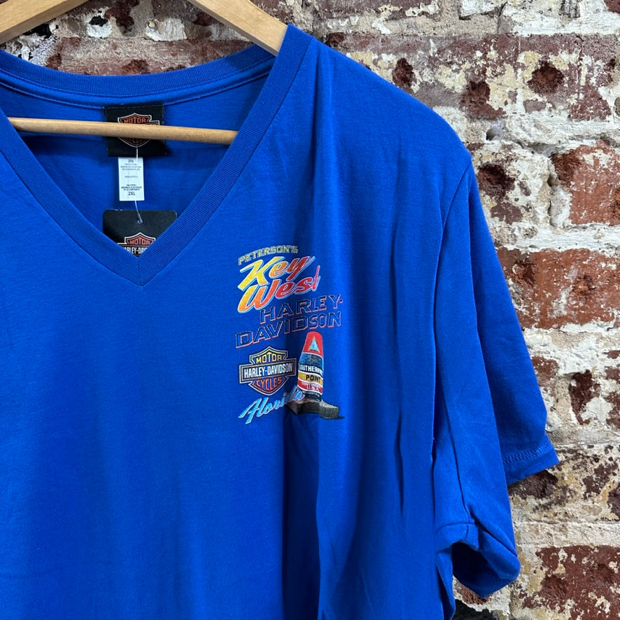 Harley Davidson Women's 2XL Short Sleeve Blue V Neck T-Shirt NEW