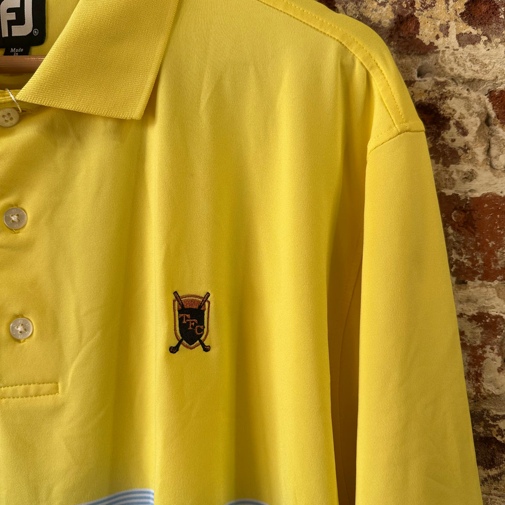Footjoy Golf Shirt Mens XL TFC yellow blue Stripe Performance