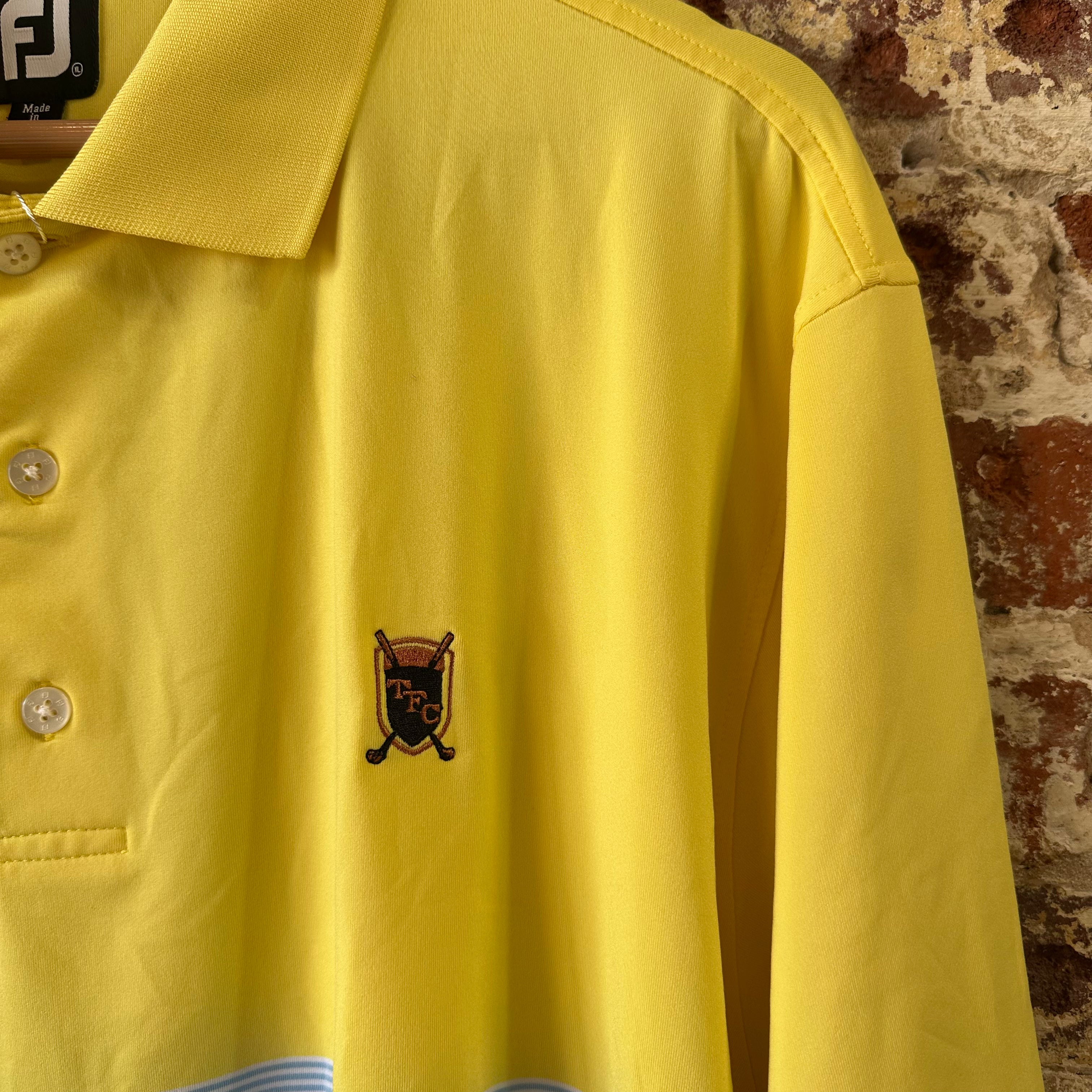 Footjoy Golf Shirt Mens XL TFC yellow blue Stripe Performance