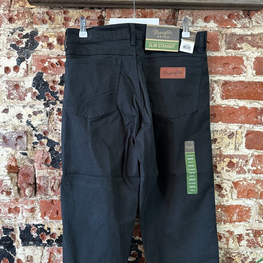 Wrangler Retro Black Jeans Pants Mens 30x38 Slim Straight Denim Lightweight NWT