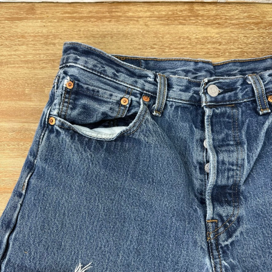 Levi's Cut Off Denim Blue Jean Shorts Womens 32 Distressed - 30x4.5"