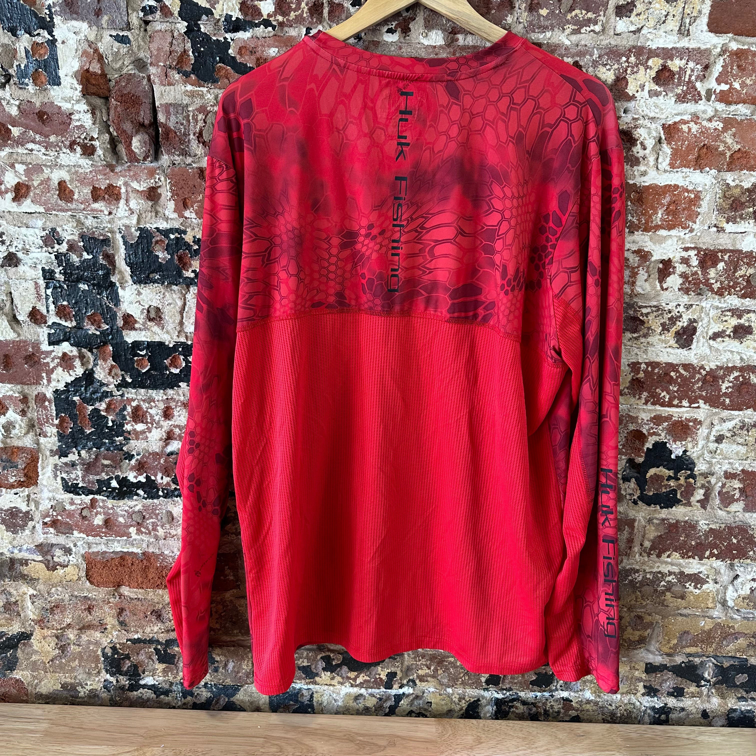 Huk Fishing Shirt Mens XL Red Camo Performance Icon Long Sleeve Sun Shirt