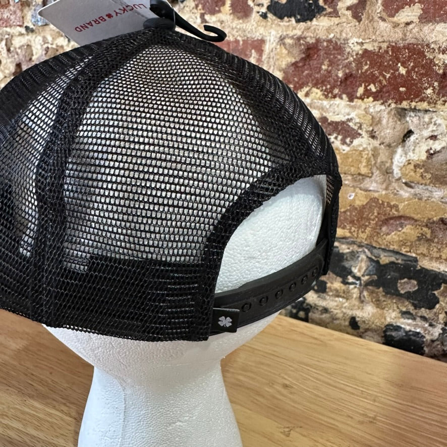 Lucky Brand Mens Black Mesh Trucker Hat Born In America Snapback Cap New