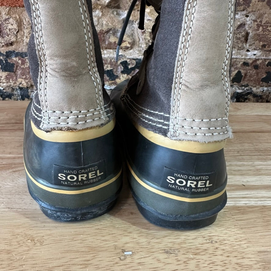 Sorel Joan Of Arctic Faux Fur Trimmed Leather Lace Up Boots Size 9 Gray