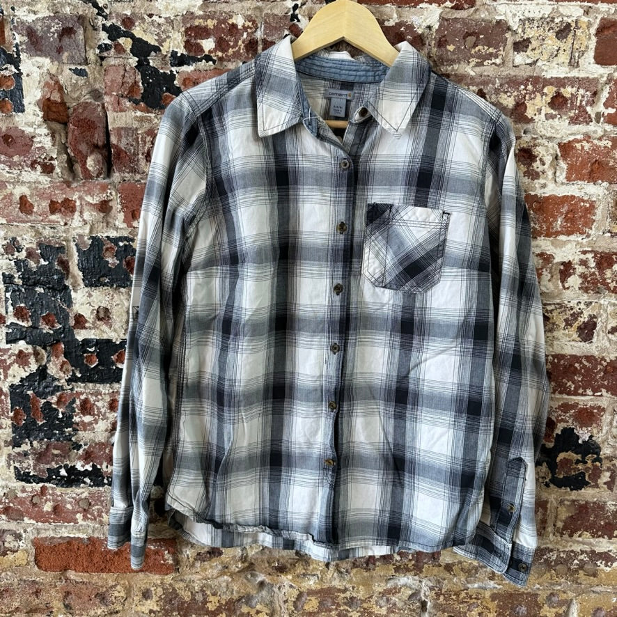 Carhartt Womens Small Button Shirt long Sleeve Button Up Workwear Black plaid