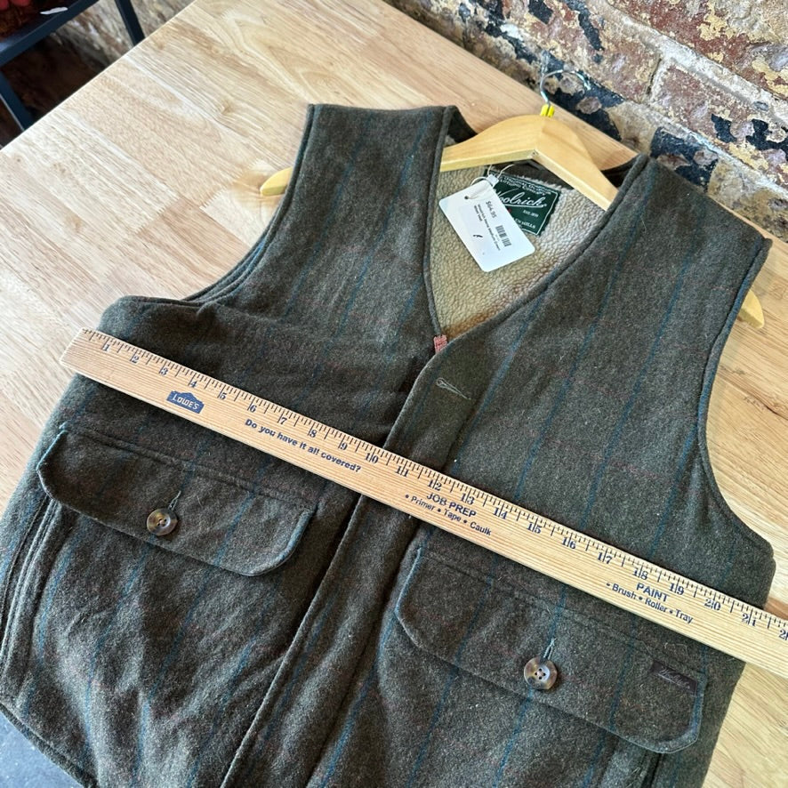 Woolrich Vest Mens Medium Wool Green Plaid Sherpa Lined Zipper Outdoor