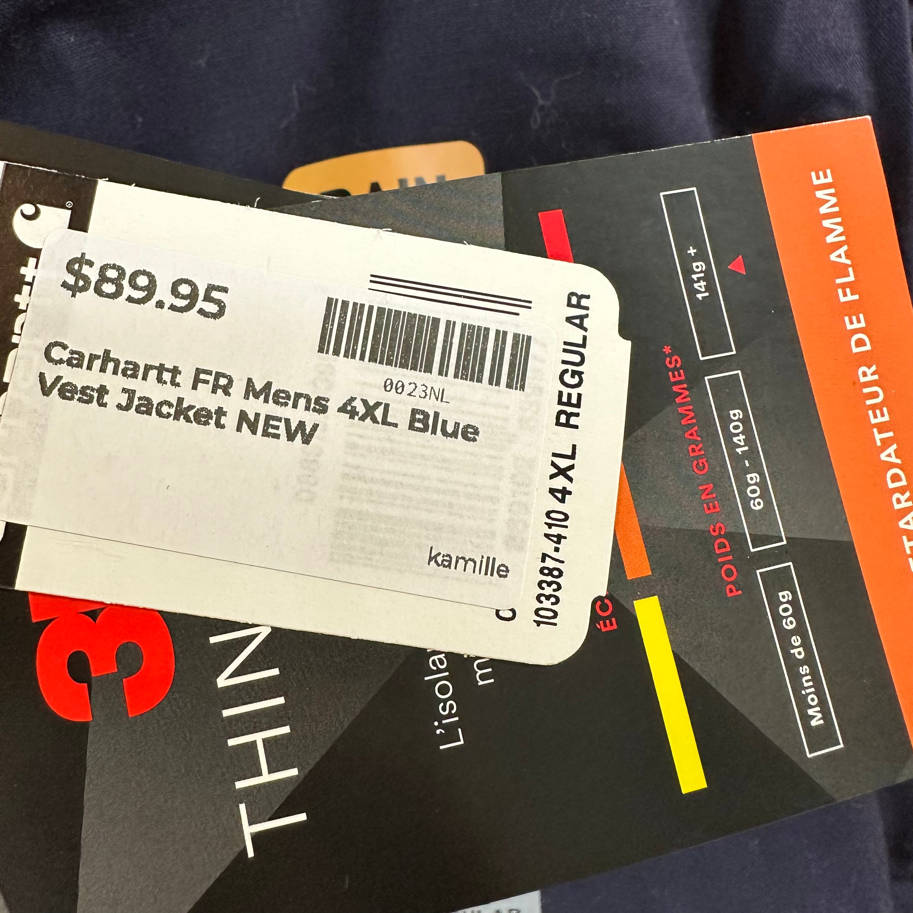 Carhartt FR Vest Mens 4XL Blue Quick Duck Insulated Workwear Cat 3