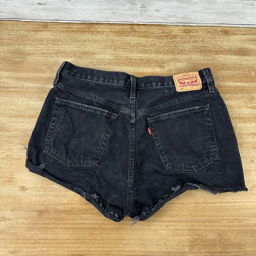 Levi's Cut Off Denim Black Jean Shorts Womens 32 Distressed - 33x2"
