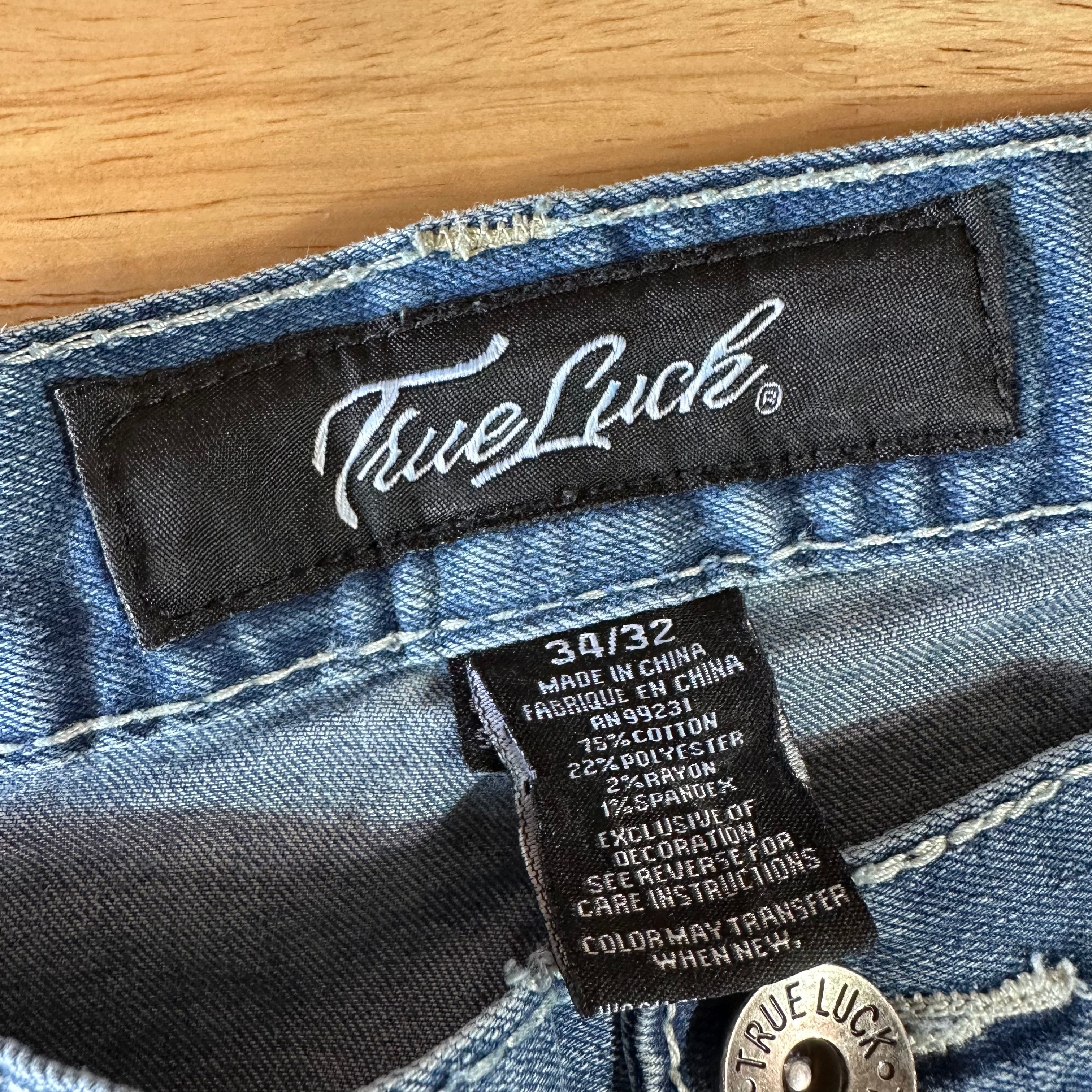True Luck Mens 34x30 Blue Jeans