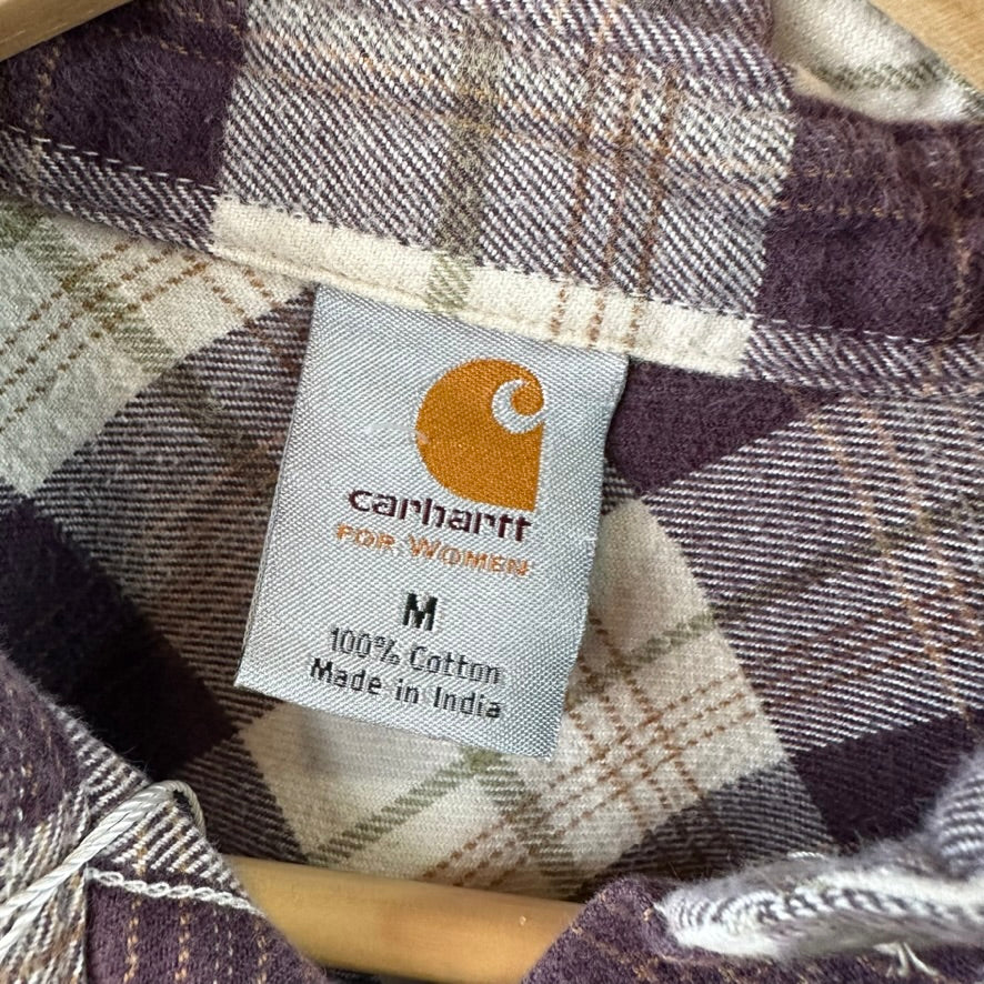 Carhartt Womens Medium Button Up Flannel Shirt Purple Plaid long sleeve