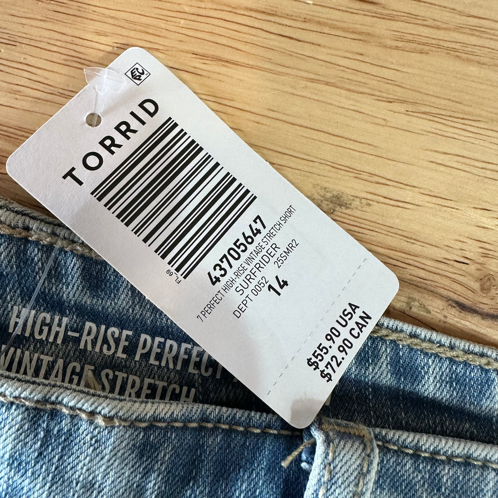 Torrid Sz 14 High Rise Perfect 7" Shorts Blue Vintage Stretch NWT 37x6.5"