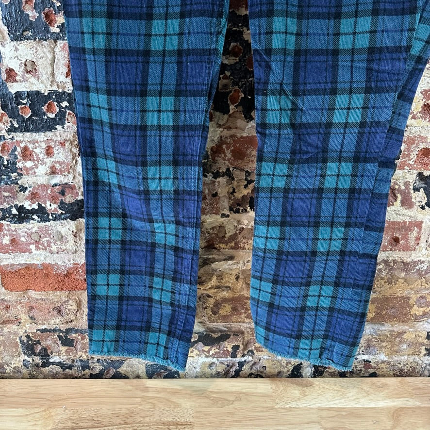 Vineyard Vines Straight Crop Women’s 33 Corduroy Pants Plaid Blue Green Holiday