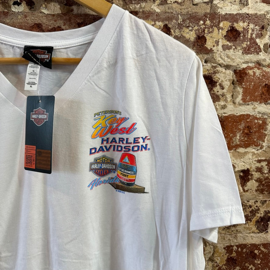 Harley Davidson Women's XL Short Sleeve White T-Shirt V-Neck NEW