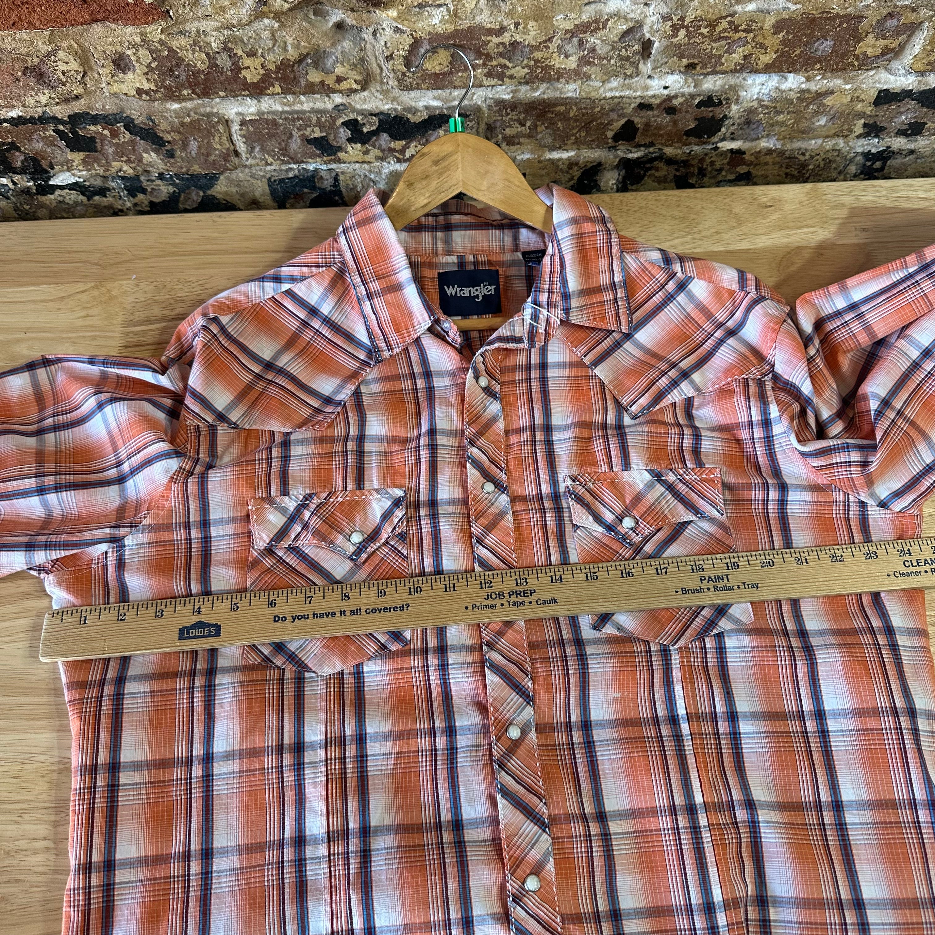 Wrangler Shirt Mens XL Long Sleeve Button Pocket Rockabilly Western Snap Orange