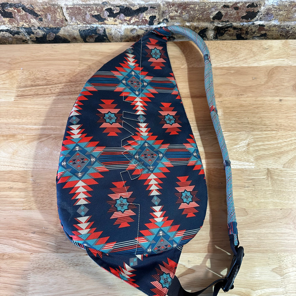 Kavu Crossbody Bag Rope Sling Backpack - Blue Red Aztec