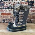 Sorel Joan Of Arctic Faux Fur Trimmed Leather Lace Up Boots Size 9 Gray