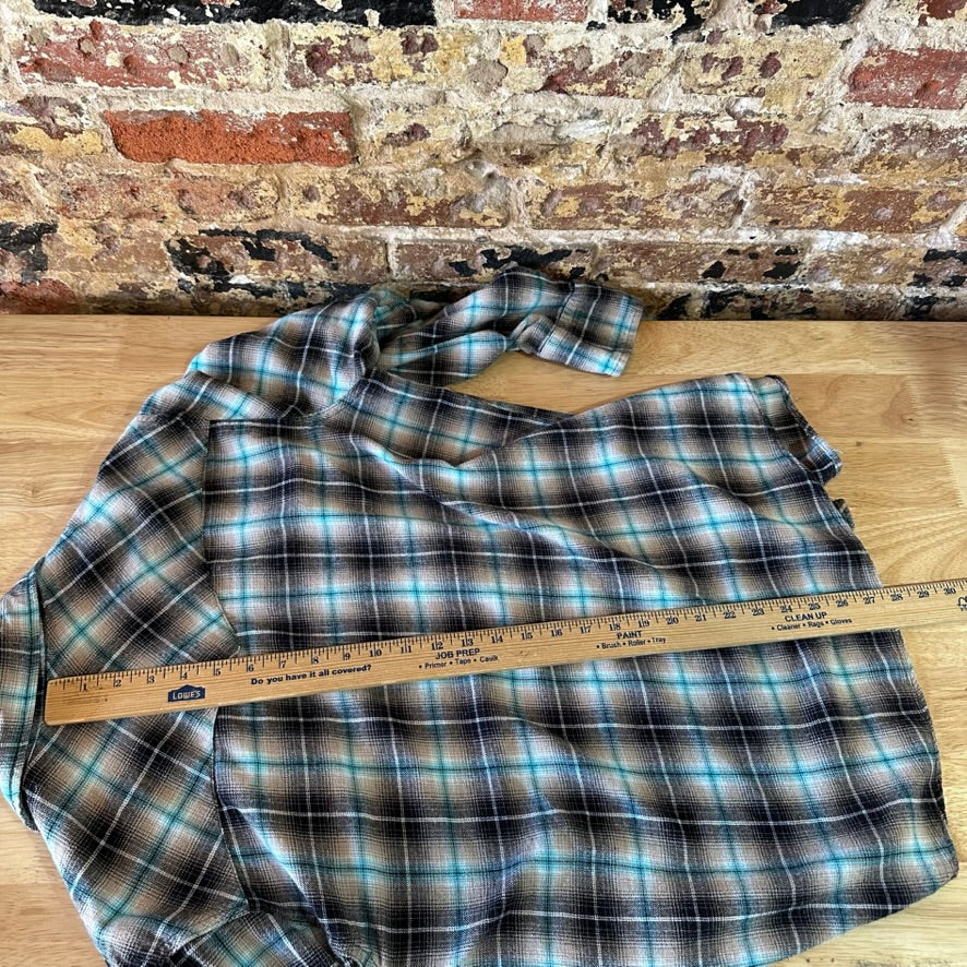 Wrangler Wrancher Flannel Shirt Mens XL Pearl Snap Button Long Sleeve Plaid
