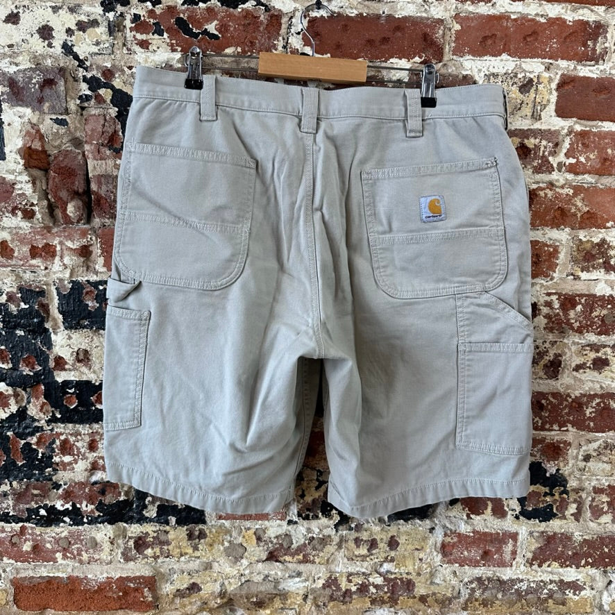 Carhartt Canvas Work Shorts Mens 38 Rugged Flex Utility Tan Beige
