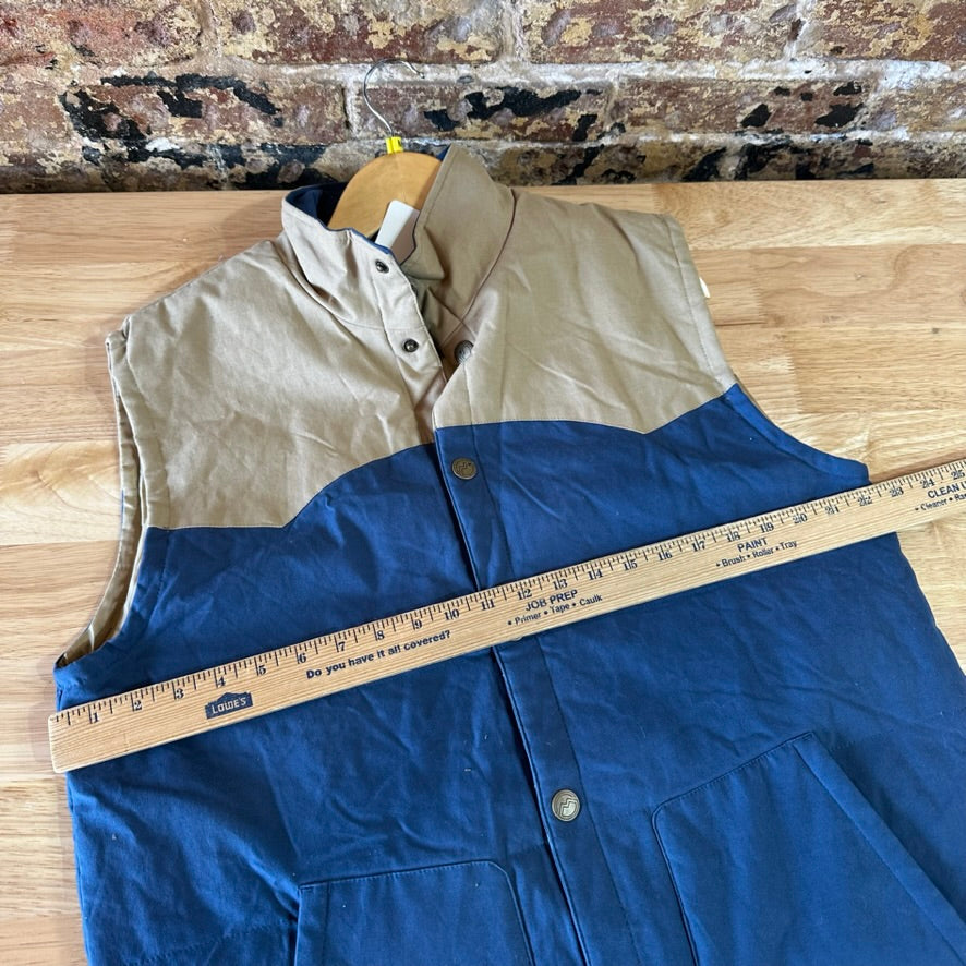 Magellan Outdoors Vest Men’s Medium Blue Tan Quilted Western Style Cowboy Snap