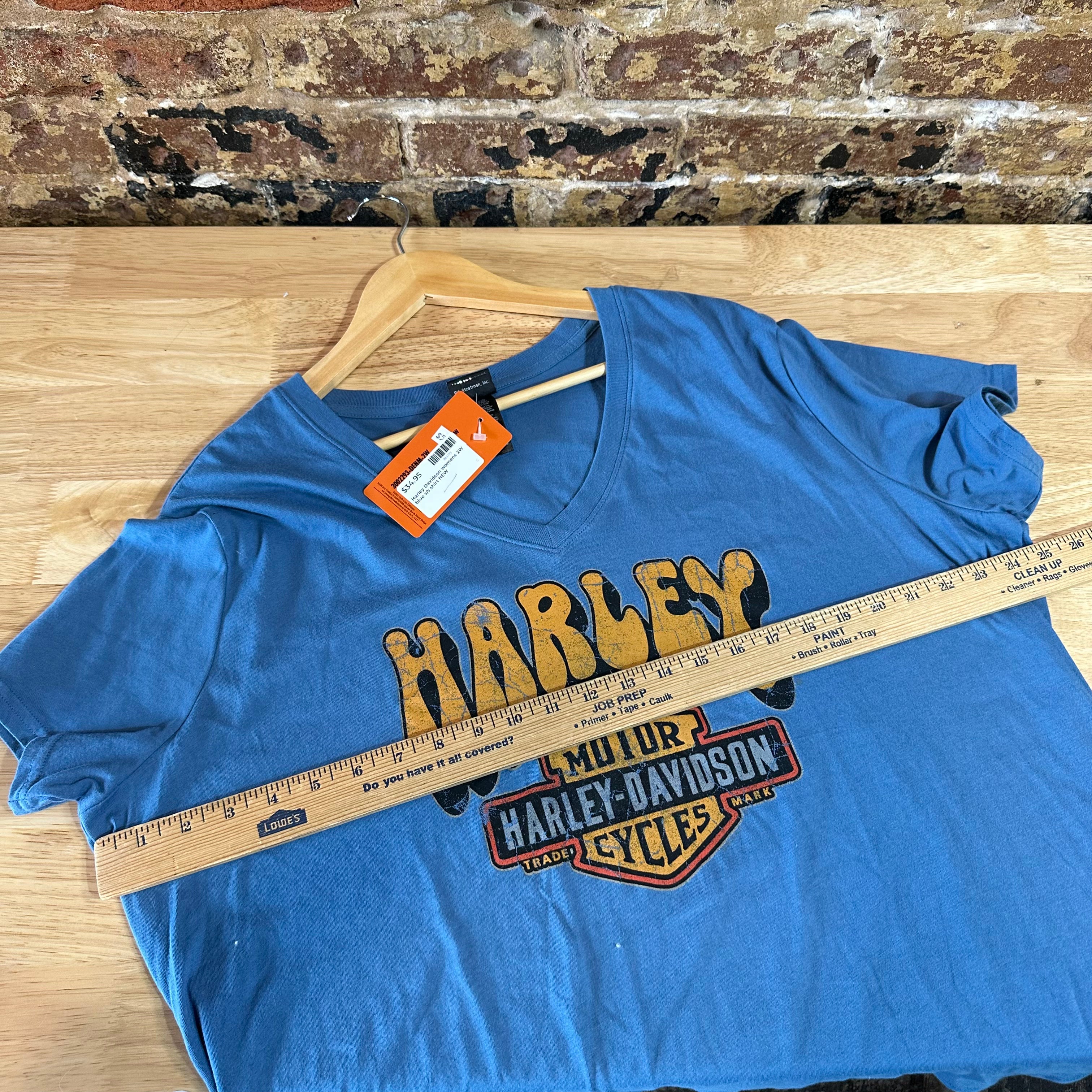 Harley Davidson Women's 2XL Short Sleeve Blue T-Shirt V-Neck NEW