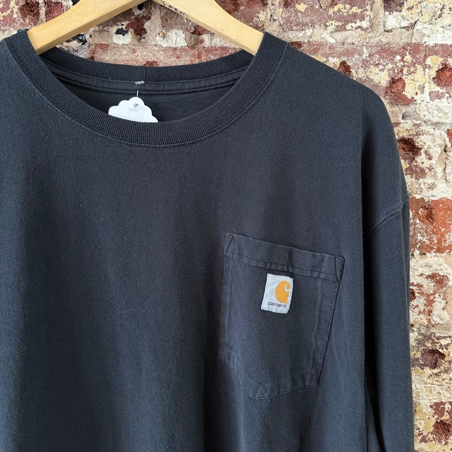 Carhartt T Shirt Mens XL Long Sleeve K126 BLK Black Logo Pocket T-Shirt