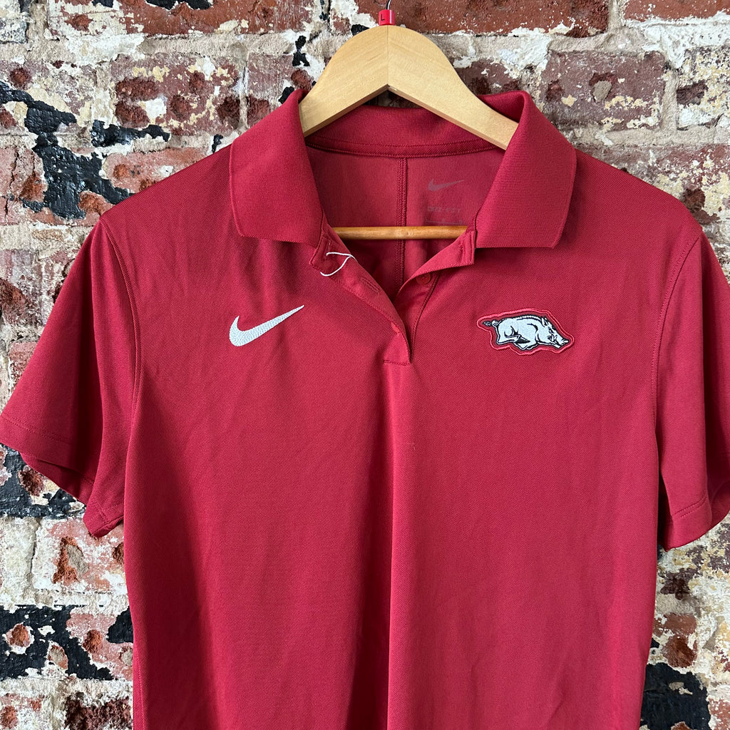 Arkansas Razorbacks Polo Shirt Womens Large Red Dri Fit Short Sleeve