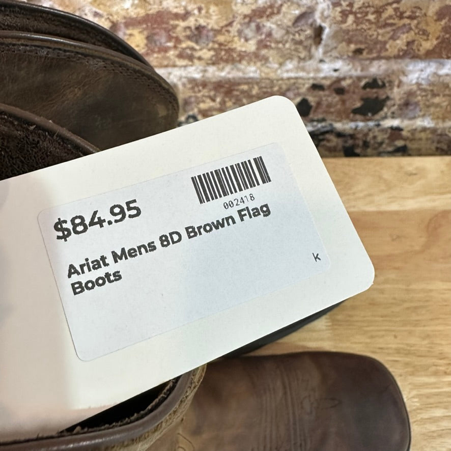 Ariat Men's Rambler Patriot Distressed Brown Flag Boots 10029692 Sz 8 D