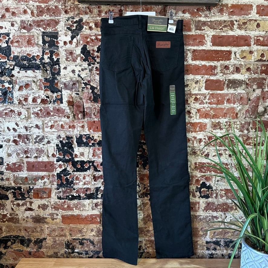 Wrangler Retro Black Jeans Pants Mens 30x38 Slim Straight Denim Lightweight NWT