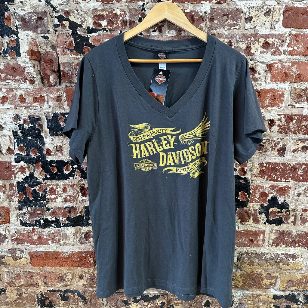 Harley Davidson Women's 2XL Short Sleeve Gray T-Shirt V-Neck NEW