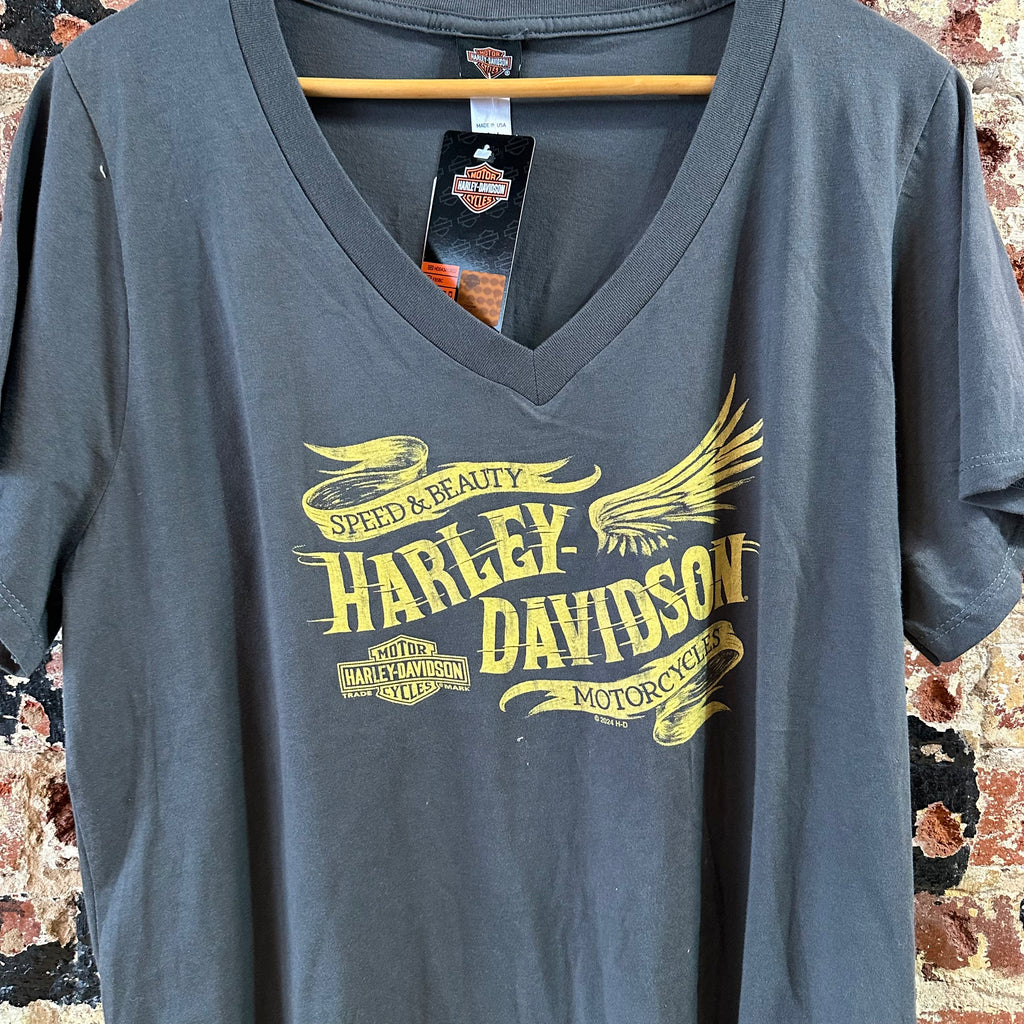 Harley Davidson Women's 2XL Short Sleeve Gray T-Shirt V-Neck NEW