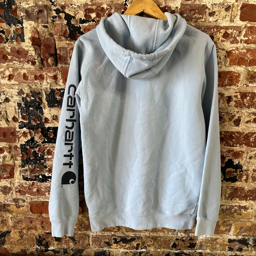 Carhartt Men's Small Sleeve Logo Hoodie Loose Fit Workwear Blue K288