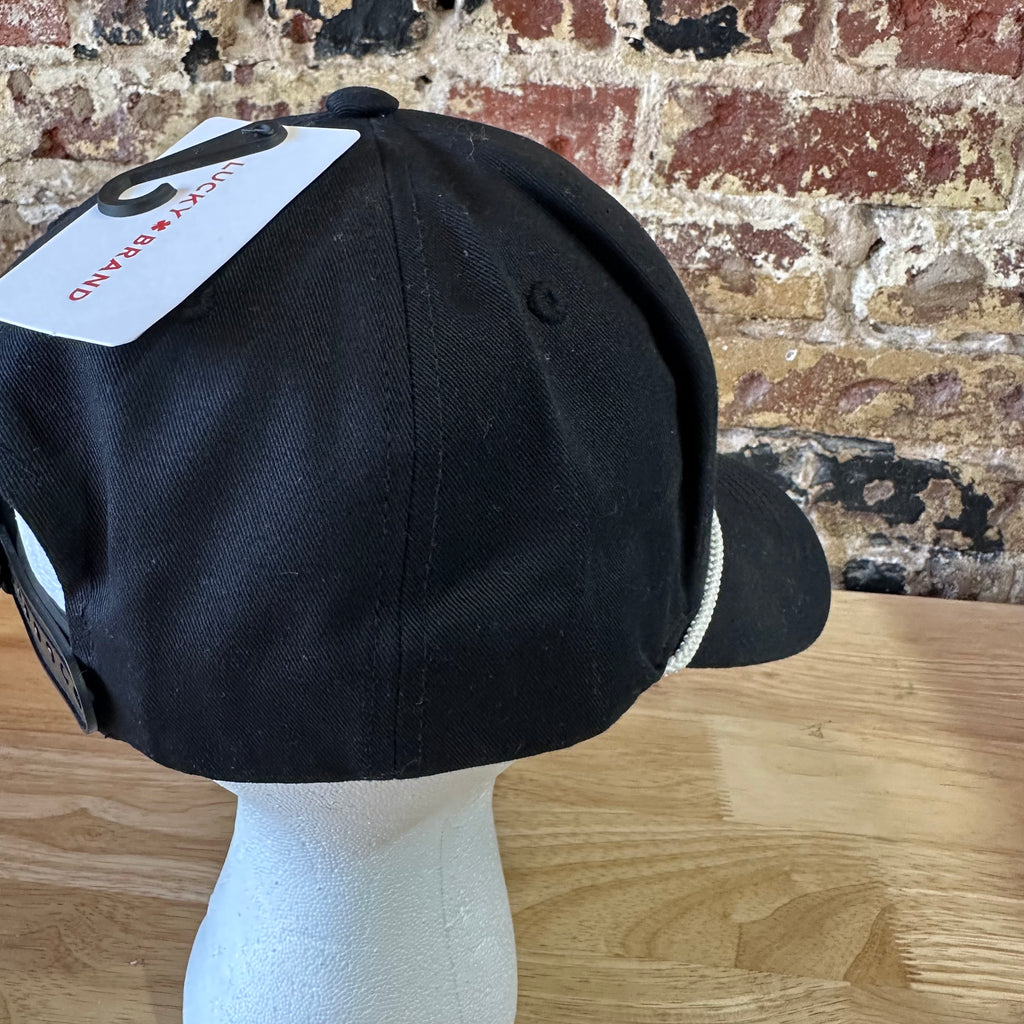 Lucky Brand Dungarees baseball Hat SnapBack black logo patch rope detail NEW