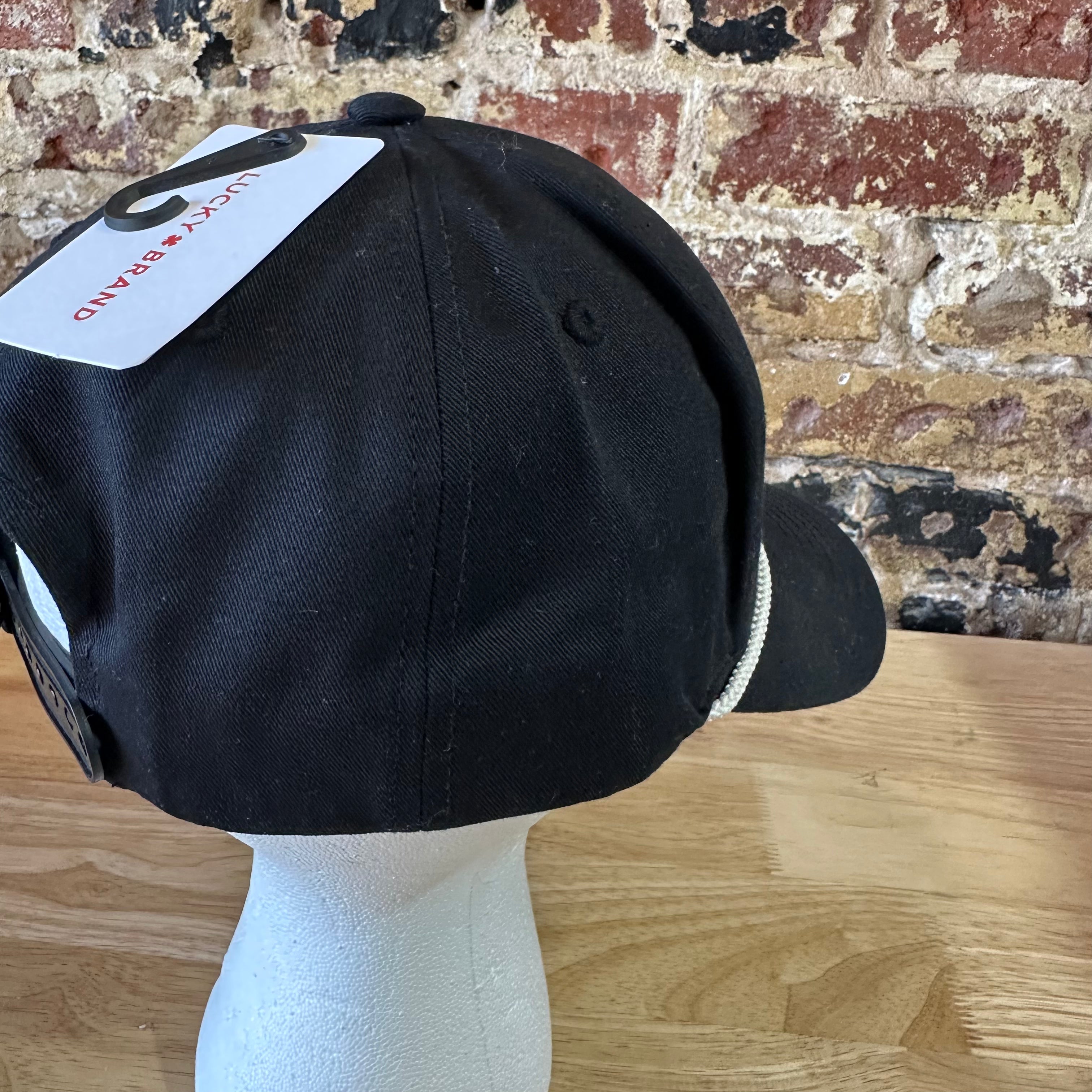 Lucky Brand Dungarees baseball Hat SnapBack black logo patch rope detail NEW