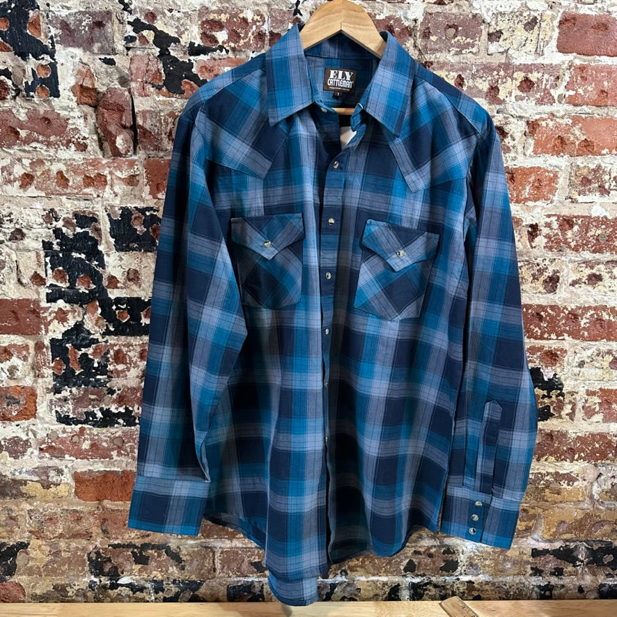 Ely Cattleman Men's Large Blue Western Shirt