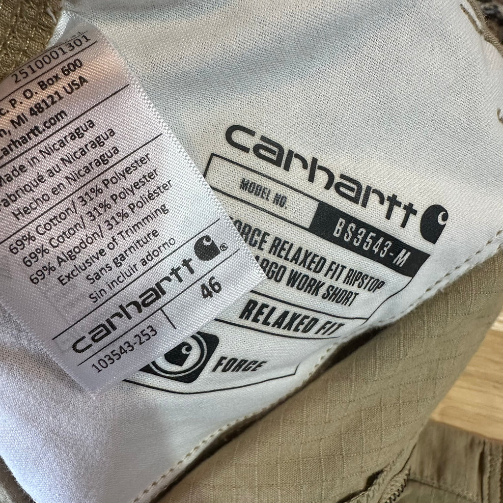 Carhartt Force Ripstop Cargo Shorts Mens 46 Tan Relaxed fit workwear