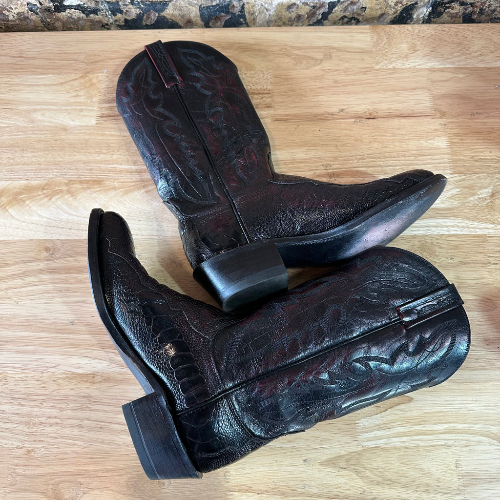 Lucchese 1883 Full Quill Ostrich Wingtip Mens 8 EE Black Cherry Cowboy Boots