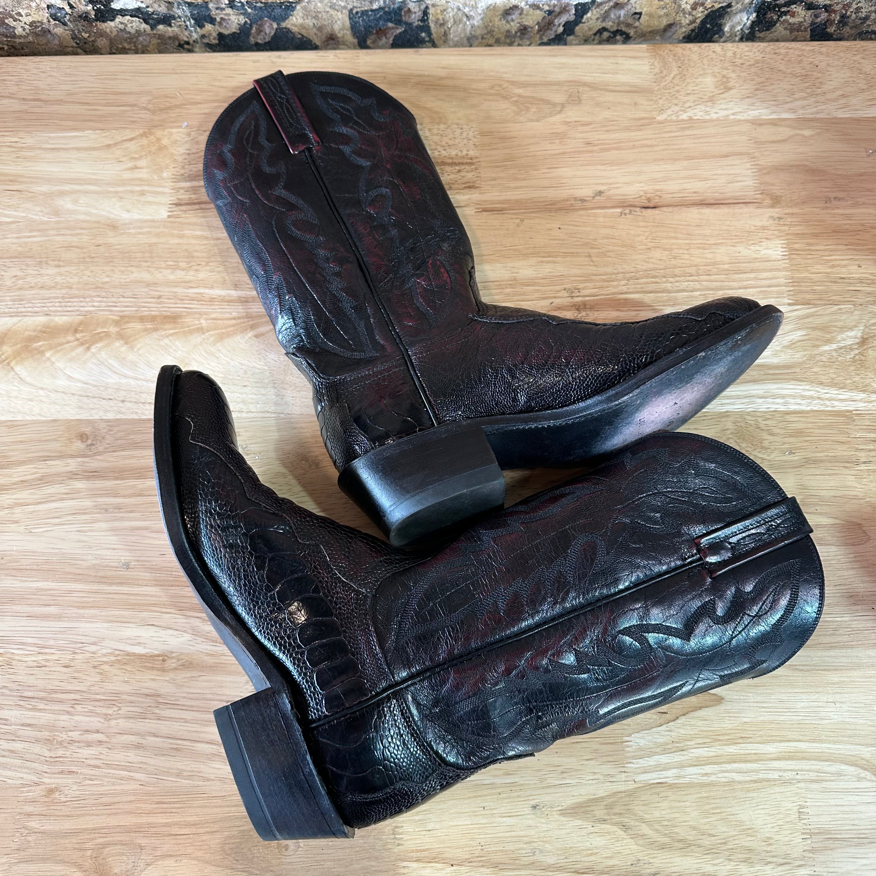 Lucchese 1883 Full Quill Ostrich Wingtip Mens 8 EE Black Cherry Cowboy Boots