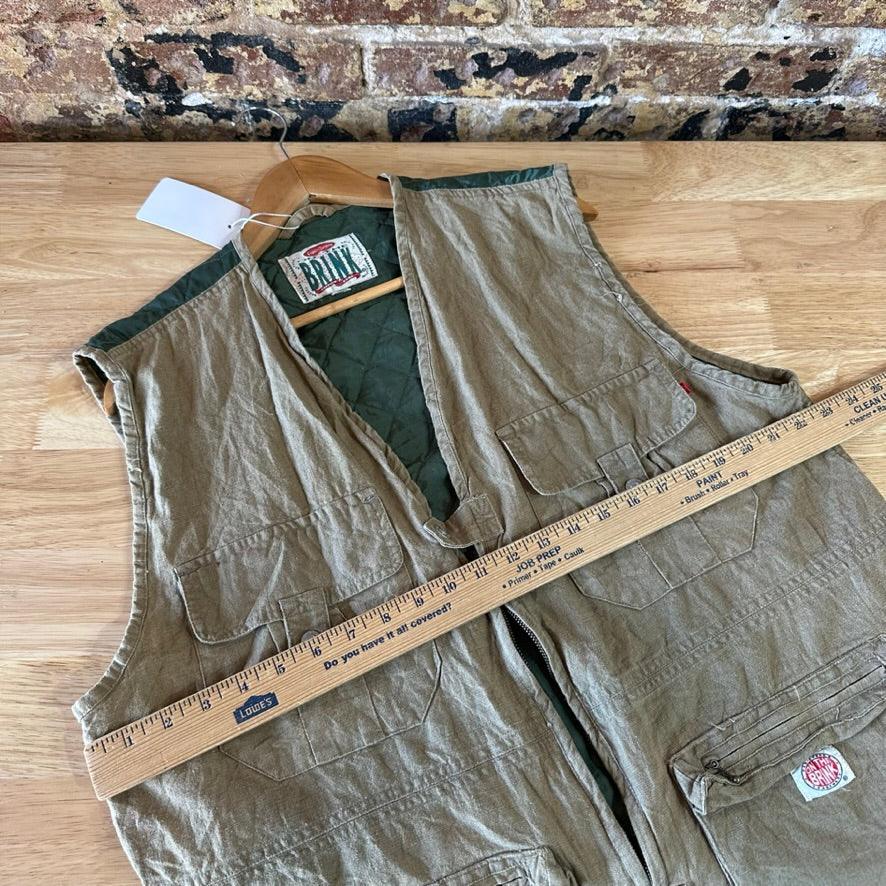 On The Brink Vest 90’s Vintage Fishing Hunting Utility Cargo Mens XL Tan