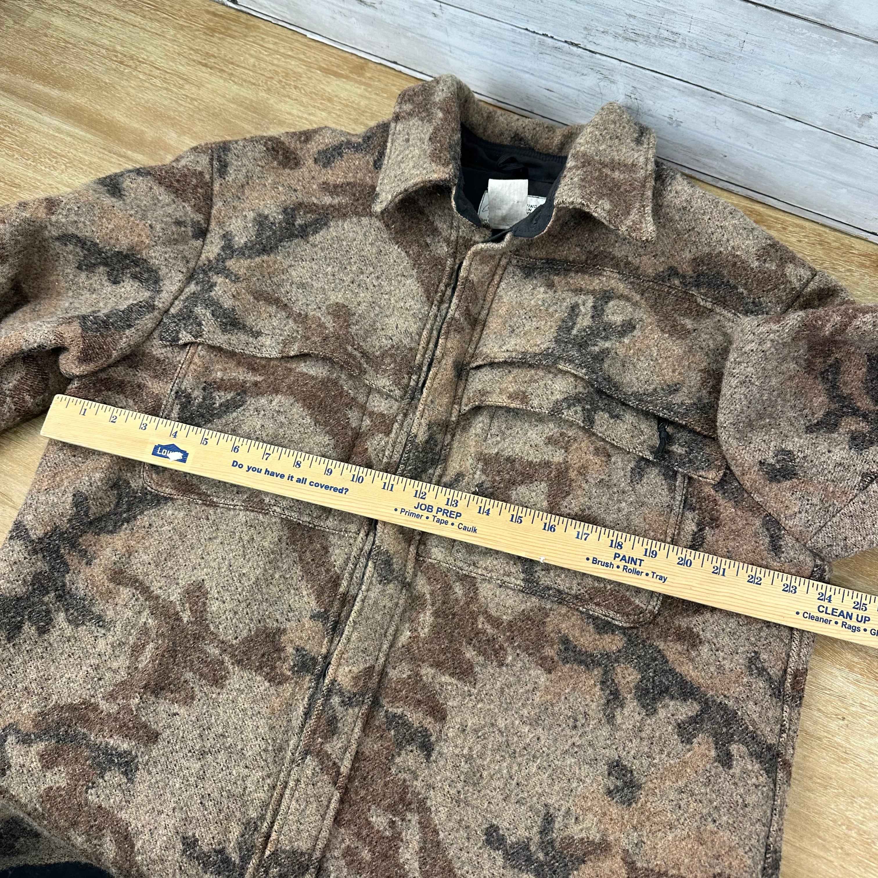 Vintage Sleeping Indian Designs Wool Camo Zip Up Jacket Made In USA Sz 2XL
