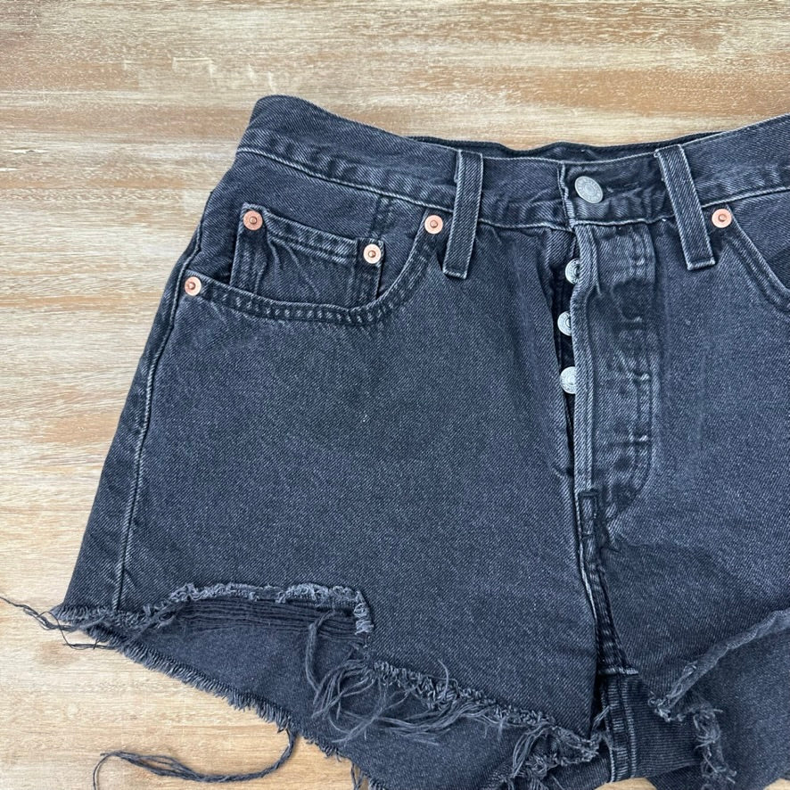 Levi's Cut Off Denim Black Jean Shorts Womens 27 Distressed - 28x2"