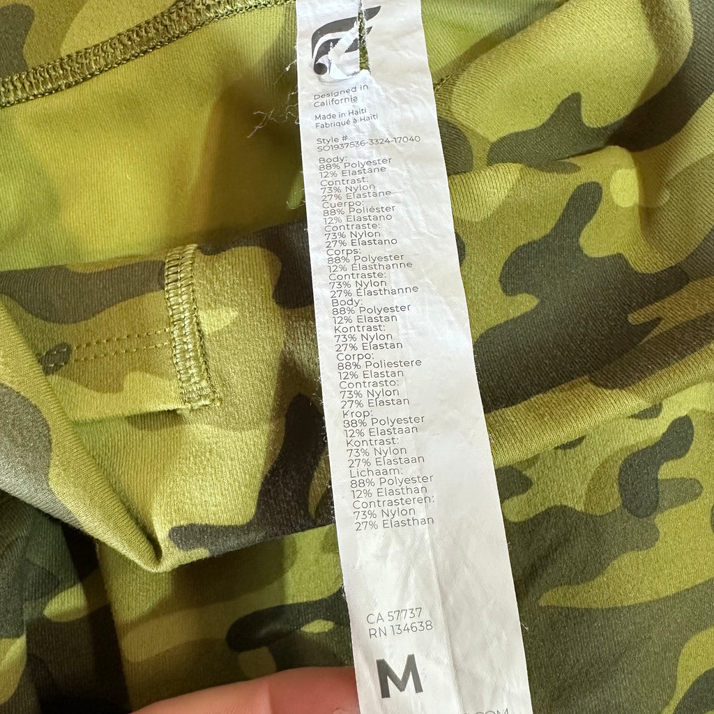 Fabletics Green Camo Powerhold Athletic Biker Shorts Womens Medium
