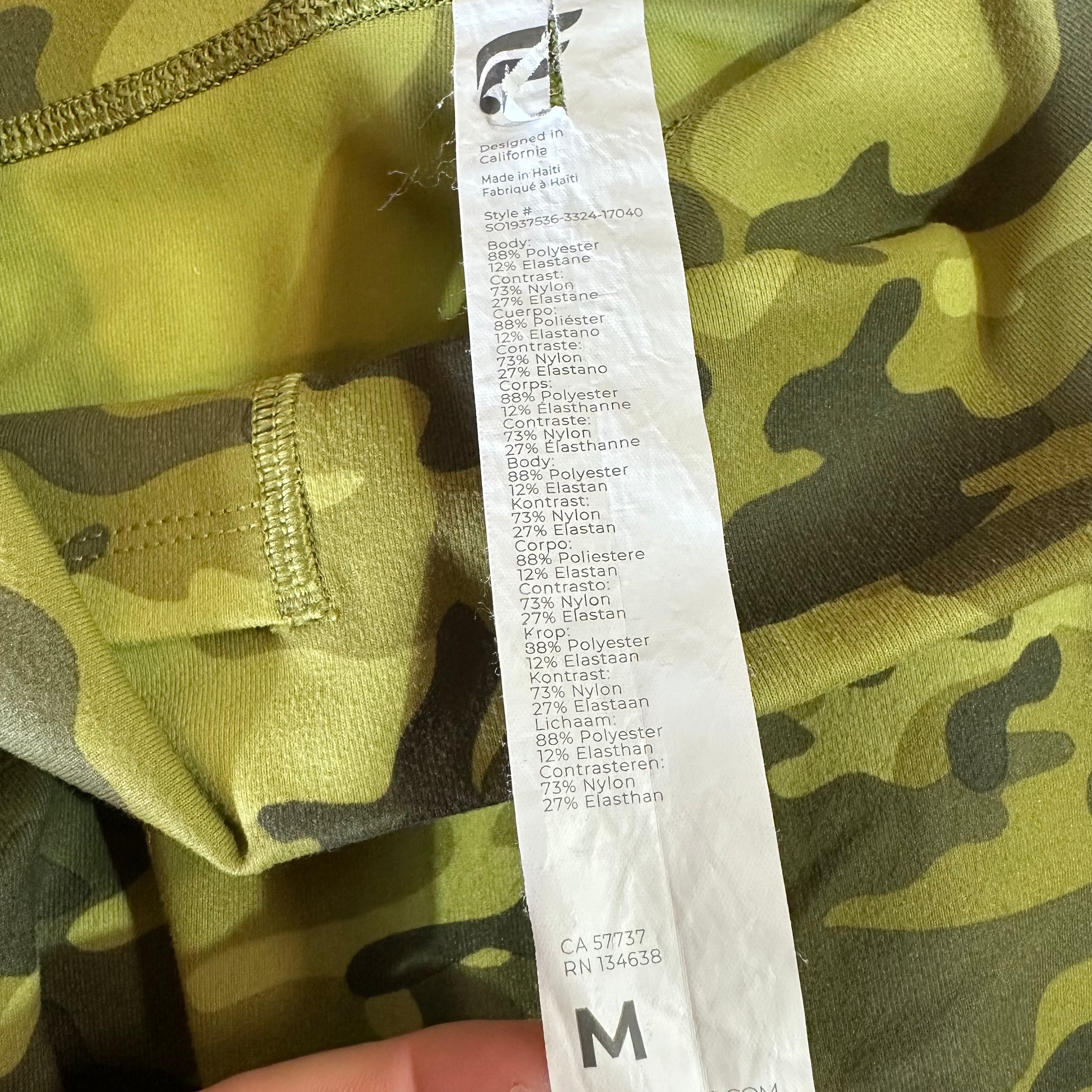 Fabletics Green Camo Powerhold Athletic Biker Shorts Womens Medium