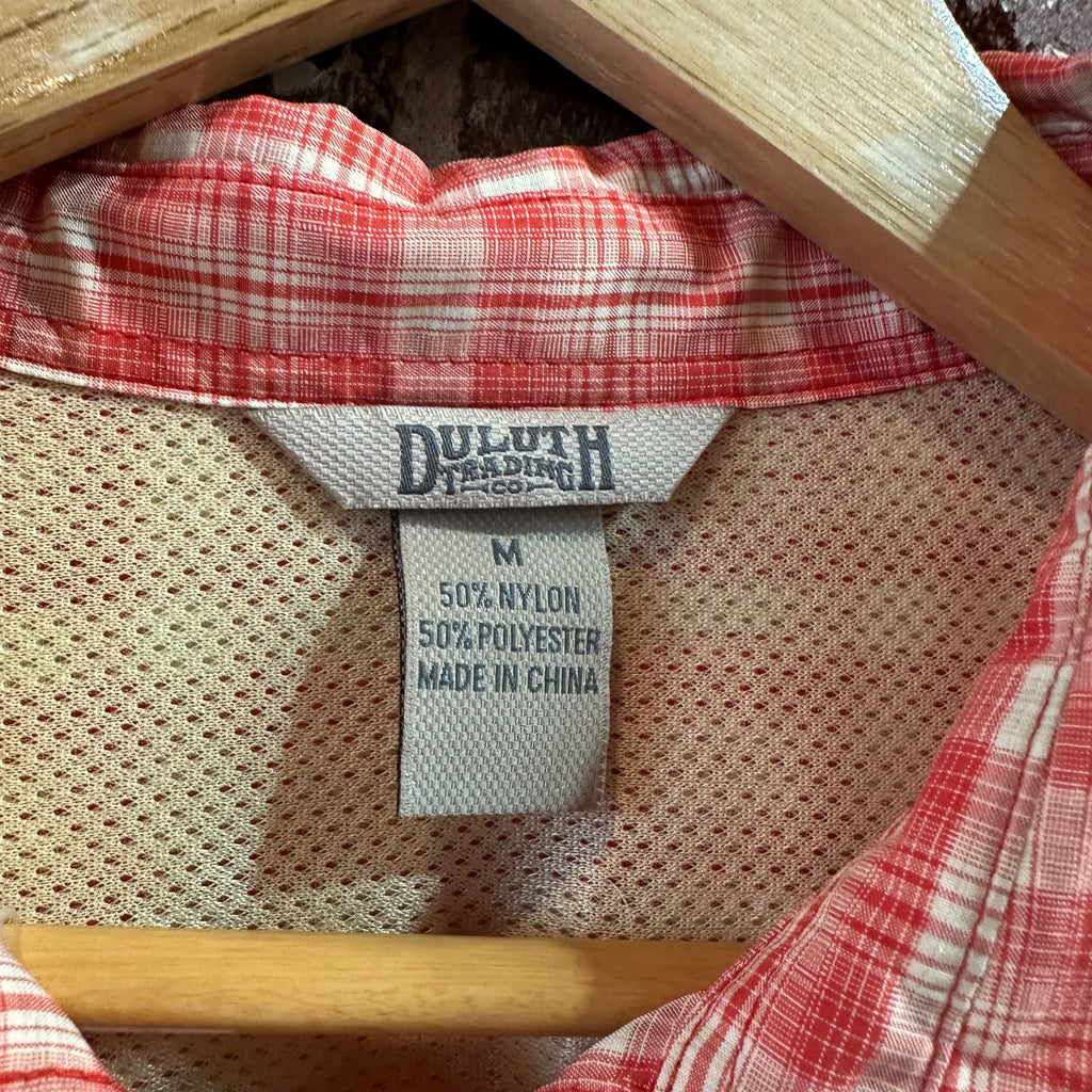 Duluth Trading Womens Medium Button Up Shirt Orange Plaid Long sleeve vented