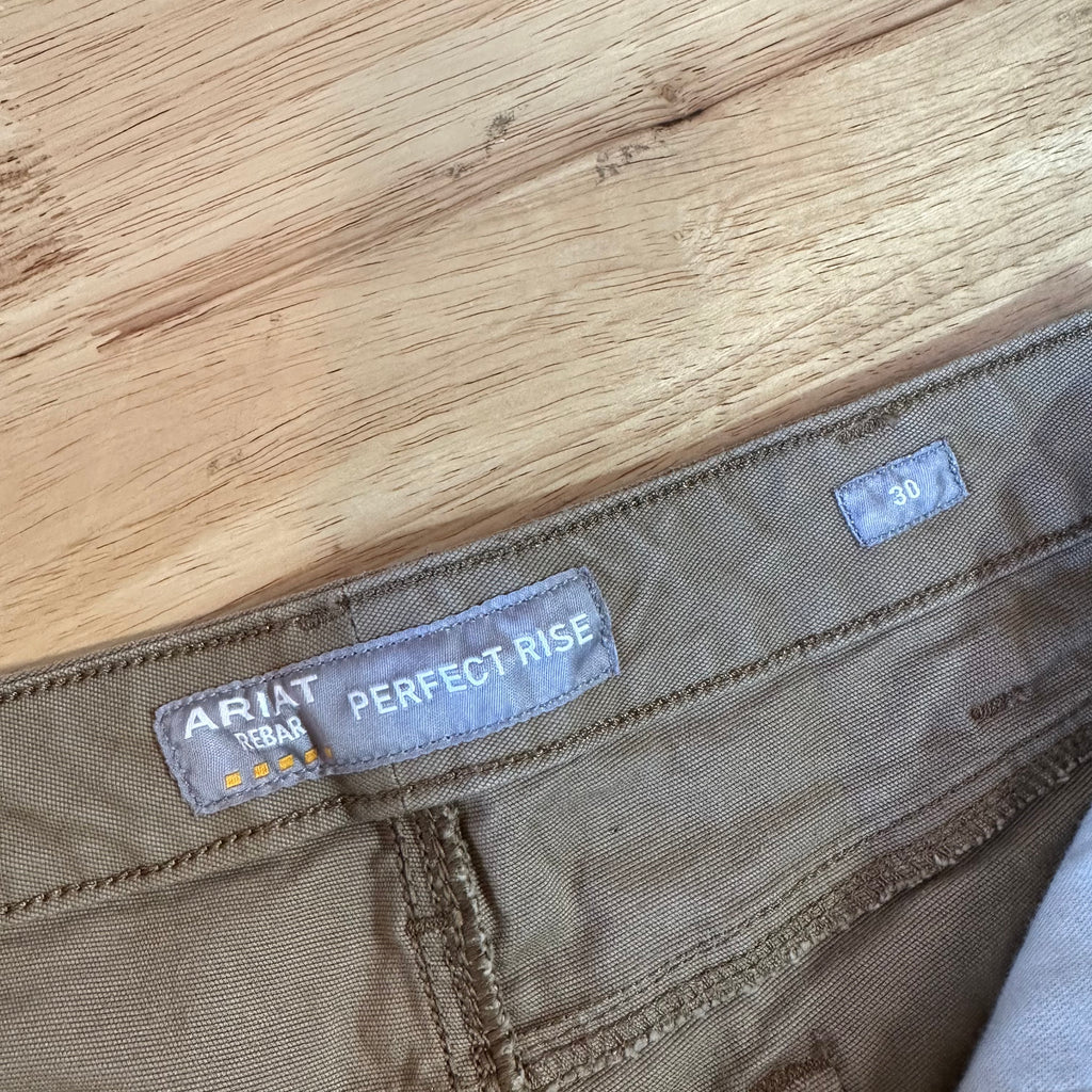 ARIAT REBAR Made Tough Work Shorts Carpenter Tan Perfect Rise Womens 30 (33x6)